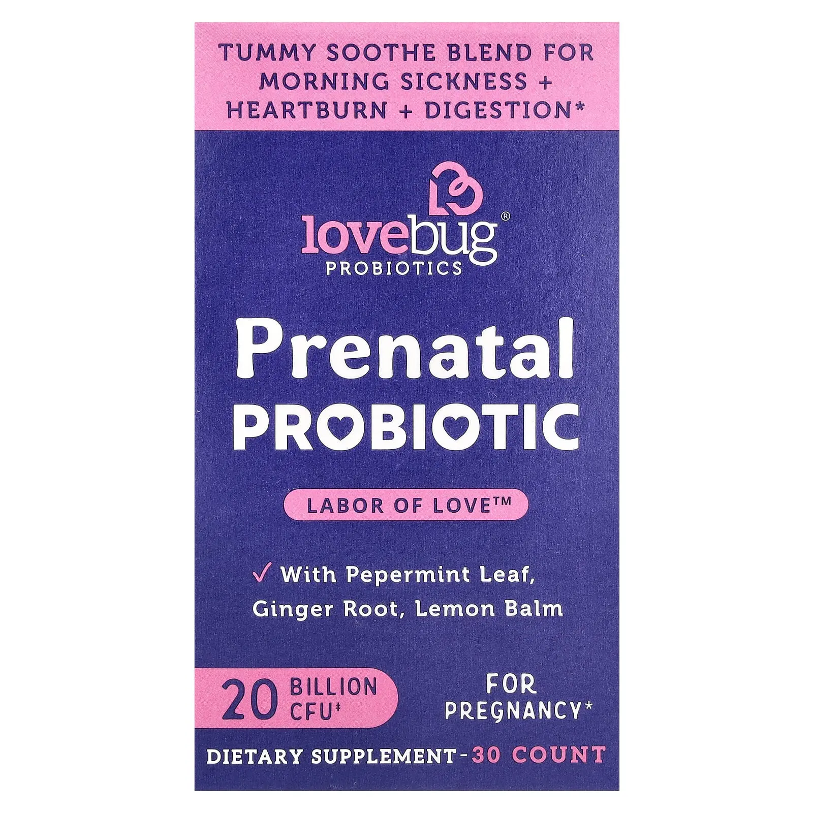 LoveBug Probiotics Prenatal Probiotic, 20 Billion CFU, 30 Capsules | HSA/FSA Eligible