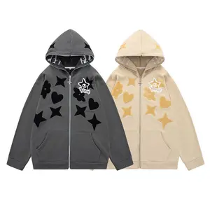 Sweatshirt Star Pattern Print Full Face Zip Loose Sweatshirt Harajuku Zip to Top Hoodie for Mens for Womens Sweatshirt Pullover Menswear Sweaters Casual Long Sleeve Dark Gray