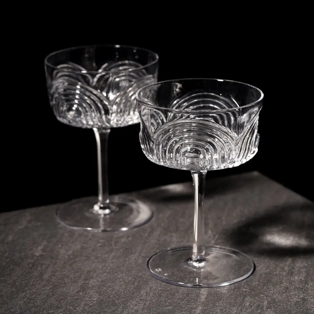 Beau Crystal Coupe Glasses Set of 2 - Art Deco Martini and Champagne Coupes, Cocktail Party Glassware, Birthday Gifts, Beauty Meets Function