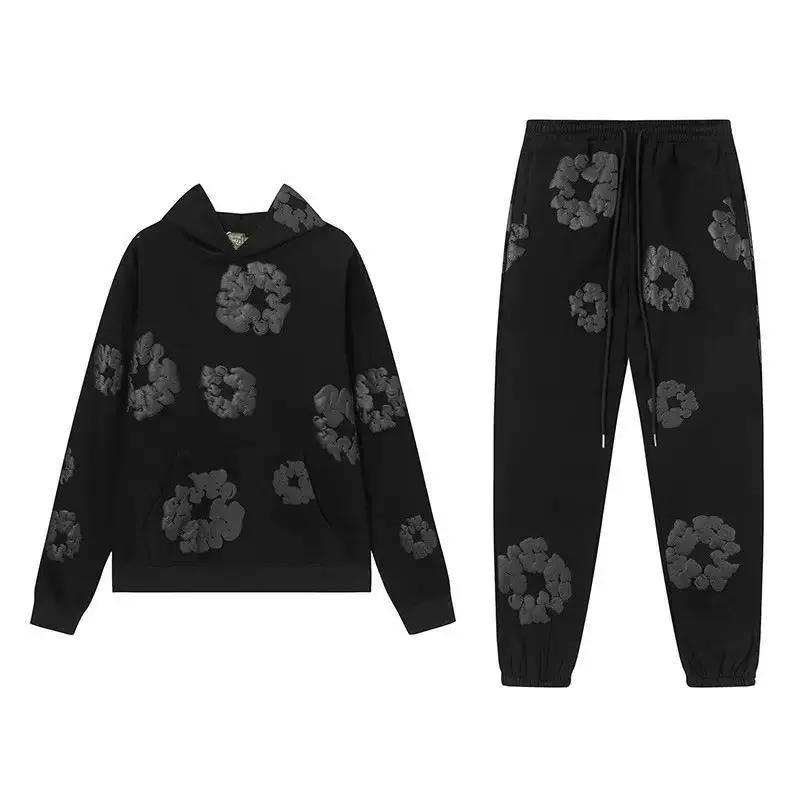 New Trendy Hot-Selling Cotton Hoodie, Fashionable Sportswear Set with European and American Hip Hop Prints for Women, Soft Stretch, Stretch Fabric, Workout Clothes, Athletic Fit, Style Trend, Elegant Style