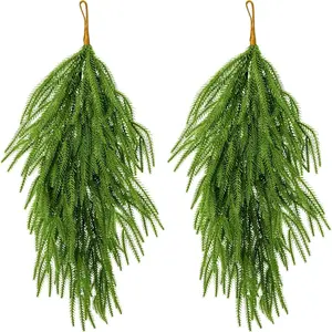 Artificial Christmas Teardrop Door Wreath, 2-Piece Set, 26.4 Inch Greenery Decoration, Indoor Outdoor Holiday Decor