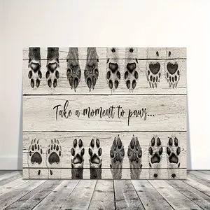 1 Piece Wooden Frame Canvas Painting Dog Lover Sign Art Print Wall Decoration Suitable for Bedroom and Living Room Stop and Rest Sign Pet Paw Print Artwork Footprint Canvas Print with Frame Ready to Hang Gift Wrapped Canvas