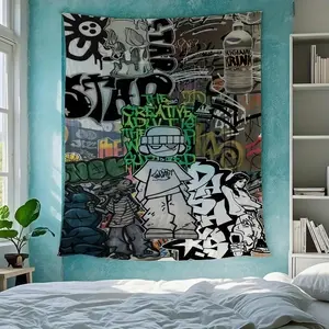 An urban graffiti print tapestry with a fun design, perfect for living rooms, bedrooms, dorm rooms or birthday and Christmas decorations Gift Wall summerwins
