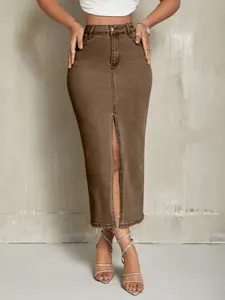 Summer Thin Mid-Length Denim Skirt for Women, Vintage High-Waisted A-Line Bodycon Dress, Soft Denim Midi Skirt, Casual Style