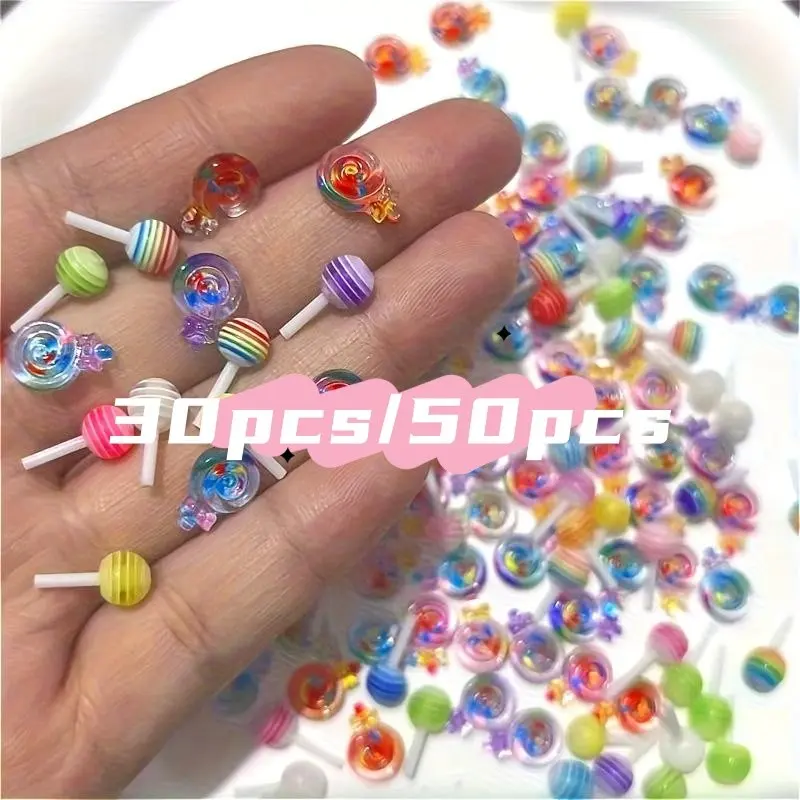 30-50 Pcs Mixed Resin Mini Cute Colorful Lollipop Art Decor Beads Flatback Rhinestones Kit Stickers DIY Wedding Scrapbook Craft Supplies