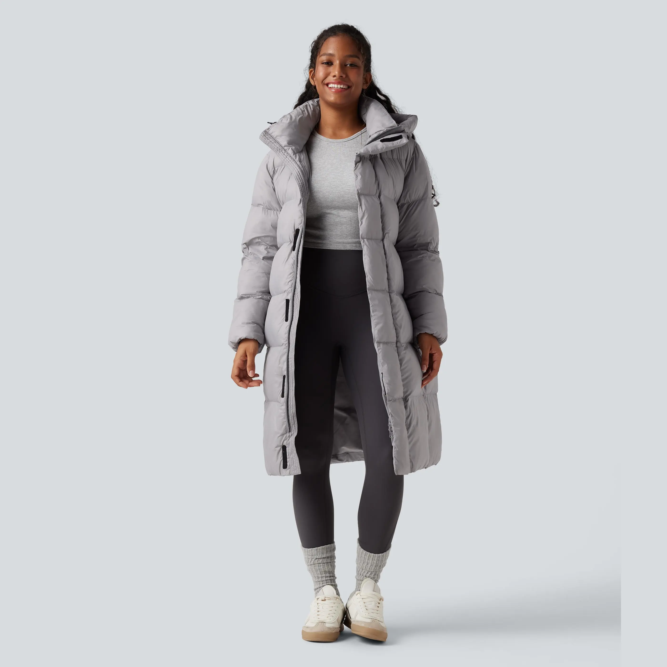 Halara Hooded Long Sleeve Zipper Longline Casual Padded Jacket with Pockets