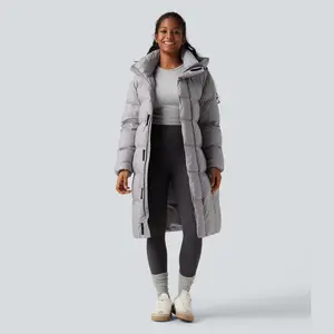 Halara Hooded Long Sleeve Zipper Longline Casual Padded Jacket with Pockets