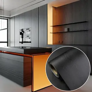 1 Roll Waterproof Removable Black Wood Grain PVC Wallpaper, Peel and Stick Self-Adhesive Contact Paper, Thickened Heat-Resistant Vinyl Film for Furniture, Cabinets, Living Room, Kitchen & Bedroom Decor, Easy to Apply and Remove