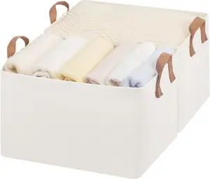 Fabric Storage Bins, Large Storage Baskets for Shelves, Closet Organizers and Storage Bins with Metal Frame, Handles, Natural Color, 2-Pack