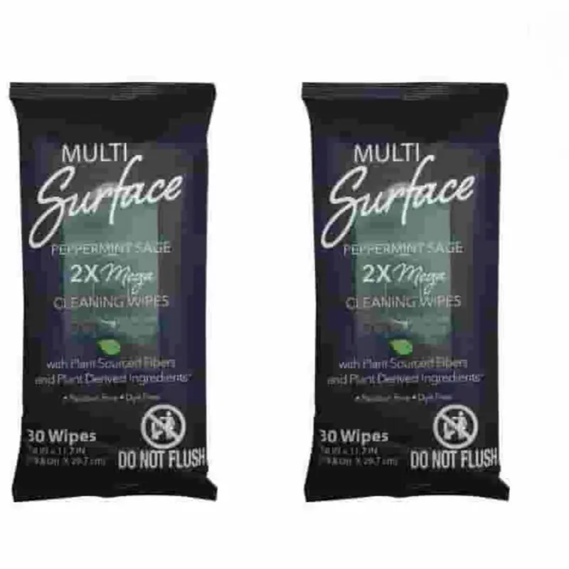 2 Multi Surface Peppermint Sage Cleaning Wipes - Compact & User-Friendly Design for Versatile Applications - 30 Wipes per Pack