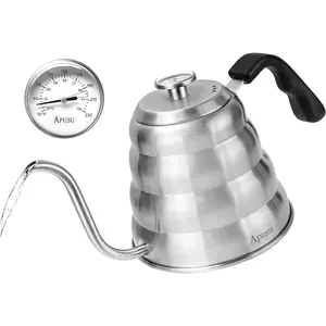 Gooseneck Kettle for Manual Drip Coffee & Tea 40oz Stainless Steel Pour Over Coffee Kettle with Thermometer Tea Kettle for Stovetop,1200ml,6 Cup,Silver,1Pack