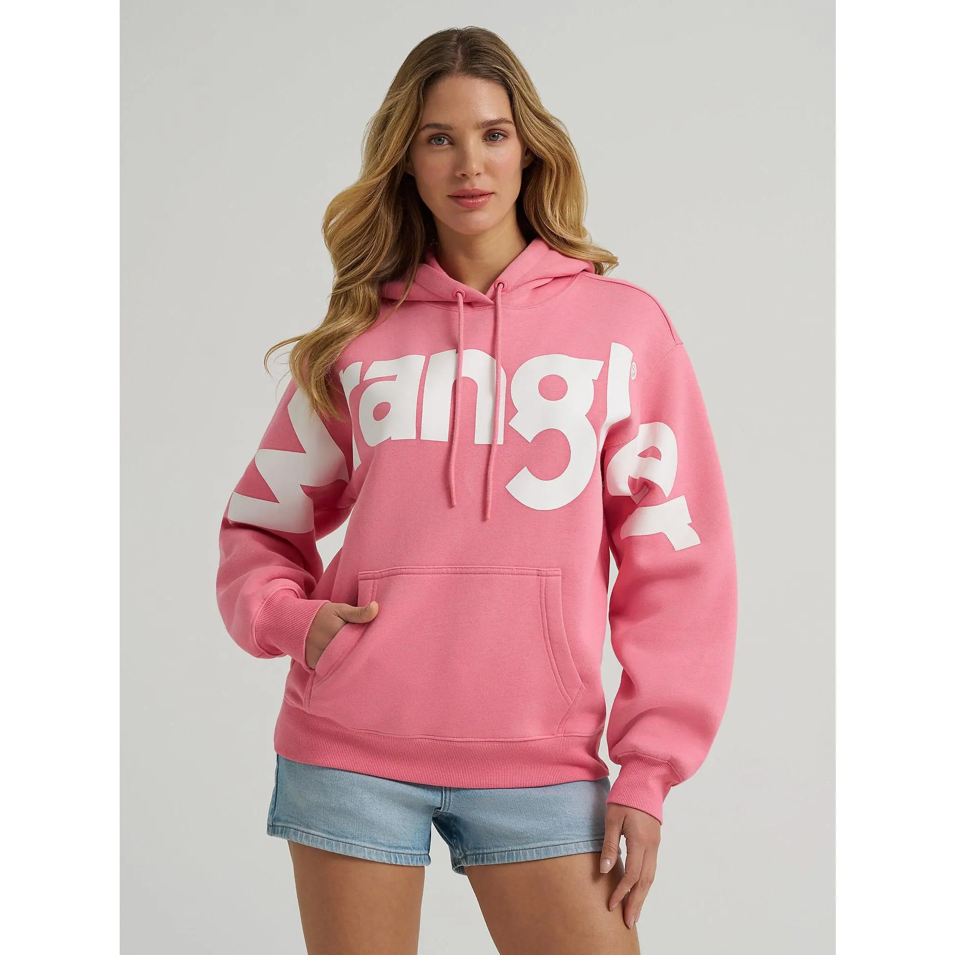 Wrangler Women's Classic Logo Casual Pink Hoodie, Long Sleeve Polyester Pullover Sweatshirt, Prop 65 Safe, Cotton, Sweatshirts