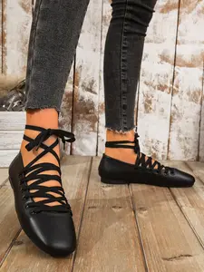 Women's Cross Straps Ballet Flats, Soft Comfortable Retro Shoes for All Seasons, Stylish Round Toe Casual Footwear