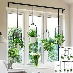 Adjustable Metal Hanging Planters Set, 4 Plastic Pots, Indoor Herb Garden, Wall Plant Hanger, Expandable Cabinet Drawers