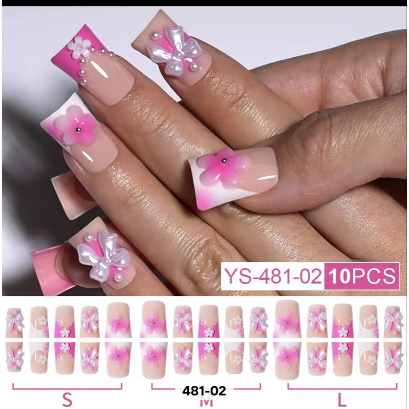 YS-481-02 10PCS Floral Nail Art Stickers with Pearls and Butterflies for Elegant Manicure Designs