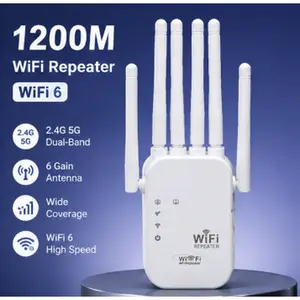 WiFi Extender 1200Mbps Dual Band 2.4GHz 5GHz Signal Booster 6 High Gain Antennas Long Range Coverage for Home Office Networking