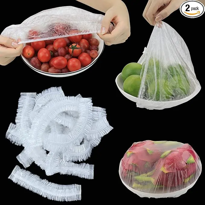 Fresh Keeping Bags 200pcs with Elastic Disposable Shrinkable Food Storage Covers for Kitchen Bowl/Plates