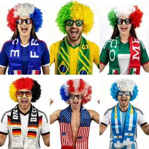 2026 Global Football Event Fan 3Pcs Set, Party Supplies Set, Football Fan Gear, Afro Wig, Scarf and Party Glasses, National Style Fan Accessories for USA, Argentina, Match Viewing Decor, Gift for Football Fans, Boyfriend, Friends and Dad