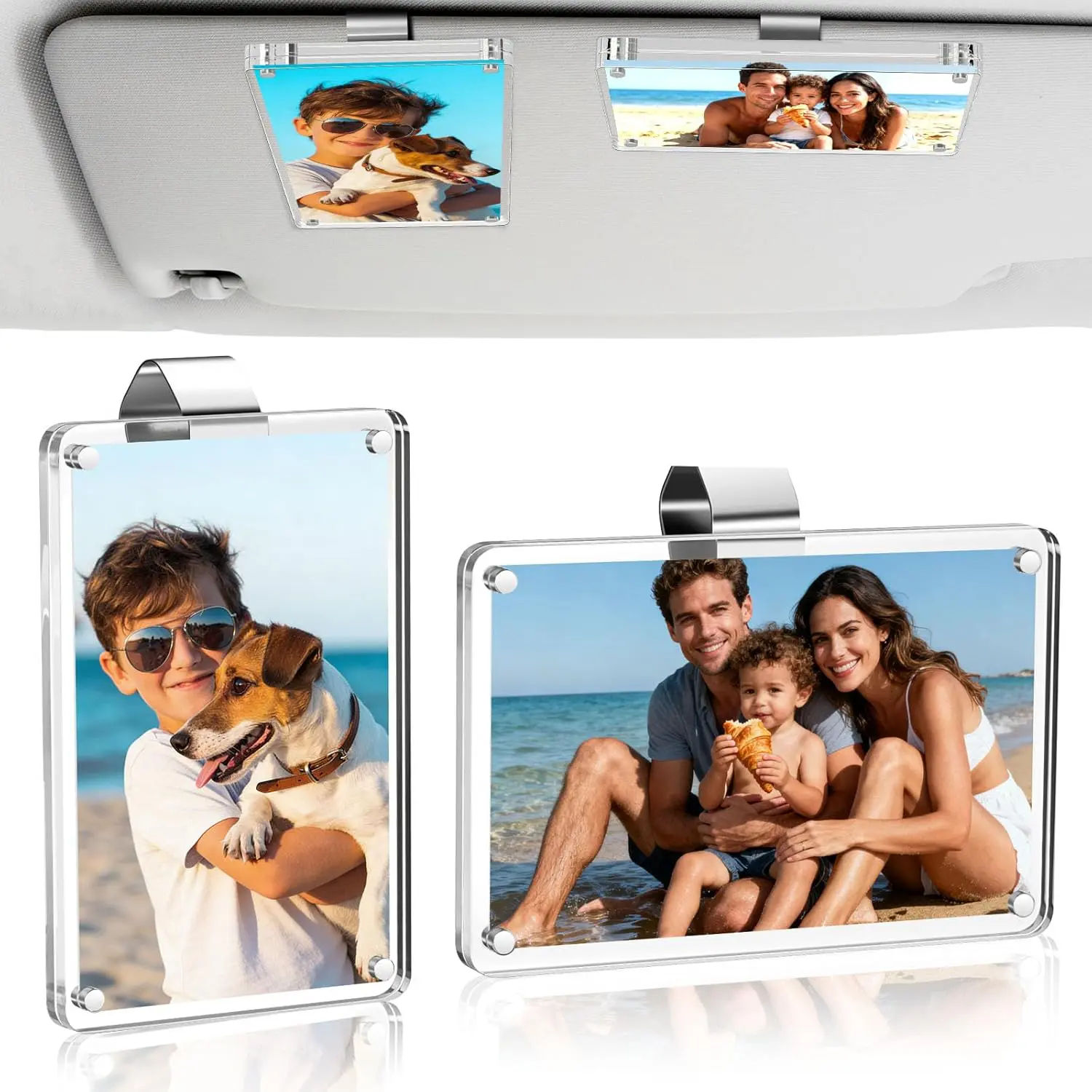 2Pcs Car Picture Holder, Acrylic Magnetic Personalized Photo Holder Car Accessories Car Photo Holder Car Visor Clip, Personalized Car Picture Frame, Suitable for Adding Family or Personal Photos