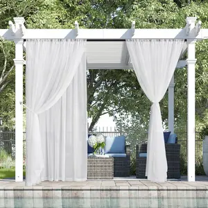 Outdoor Sheer Curtains for Patio, 2 Layer Voile Sheer  Added Light Filtering  Curtains for Porch Yard Pergola Balcony, W 54 x L 84 inches, White, 2 Panels Set