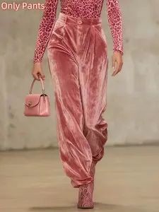 High Waist Pleated Pocket Solid Color Long Pants, Women's Casual Fashion Trousers, Comfortable and Stylish, Perfect for Daily Wear