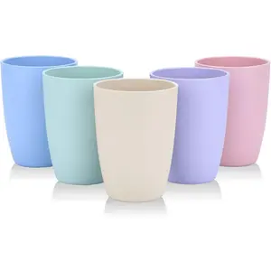 5 Pcs Wheat Straw Cups (12 Ounces), Reusable Drinking Cups, Dishwasher Washable, BPA Free