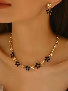 Elegant Floral Acrylic Necklace Earring Set, Fashionable Versatile Jewelry for Daily Wear, Party and Vacation Accessories