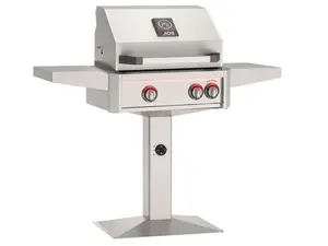 American Outdoor Grill L-Series 24-Inch 2-Burner Gas Grill With Rear IR Burner, Rotisserie Kit, Internal Lights & LED Multi-Color Lights on Patio Post Base