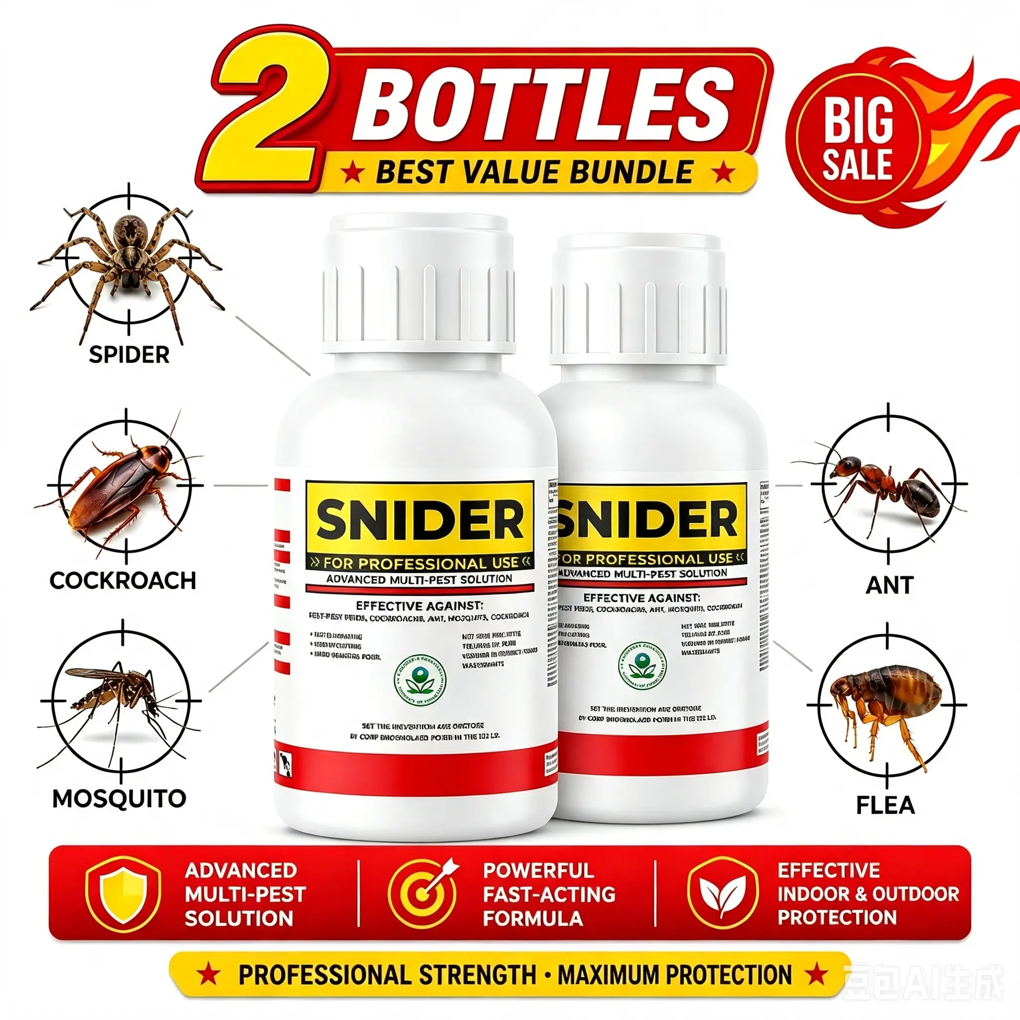Concentrated Insecticide Solution - Multi-Insect Indoor Pest Control for Kitchens, Restaurants, Toilets - Kills Cockroaches, Flies, Mosquitoes, Spiders, Ants, Centipedes