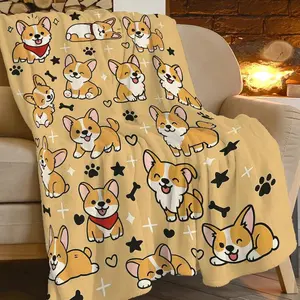 Cute Corgi Blanket Funny Pet Dog Decor Soft Cozy Throw Blanket Super Plush Warm Stuff Lightweight Fleece Flannel Blankets Gifts