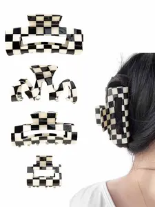 Checkerboard Pattern Hair Claws, Casual Versatile Hair Accessories for Women, Minimalist Headwear Suitable for Thick Hair, Fashion Hair Accessories for Party, Daily Clothing Decor