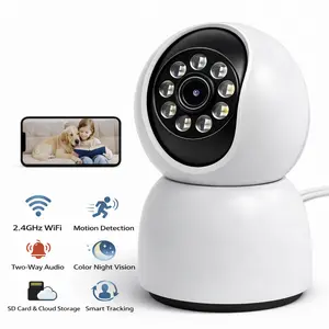 CowWolf 2K Indoor Pan Tilt 2.4GHz WiFi Security Camera, 360° Coverage, Motion Detection & Smart Tracking, Two-Way Audio, Night Vision, Alarm Siren, SD Card & Cloud Storage, Pet/Baby Monitor