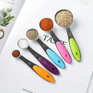 Premium Magnetic Measuring Spoons Set|Strong N52 Magnets|Heavy Duty Stainless Steel Liquid Measuring|Dishwasher Safe|5 Spoons  for Baking & Cooking (Colorful)