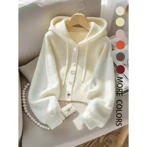 Autumn Winter New Soft Comfortable Hooded Sweatshirt Jacket, Lazy Style Unique Design Casual Fashion Knit Cardigan, Elegant Long Sleeve Top