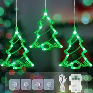 30LED Christmas Window String Lights, 3 Styles of Christmas Tree Curtain Lights, USB/Battery Powered, Indoor/Outdoor Hanging Christmas Decorations, Suitable for Bedrooms, Rooms, Walls, Parties, Holiday Decorations (Green Version)