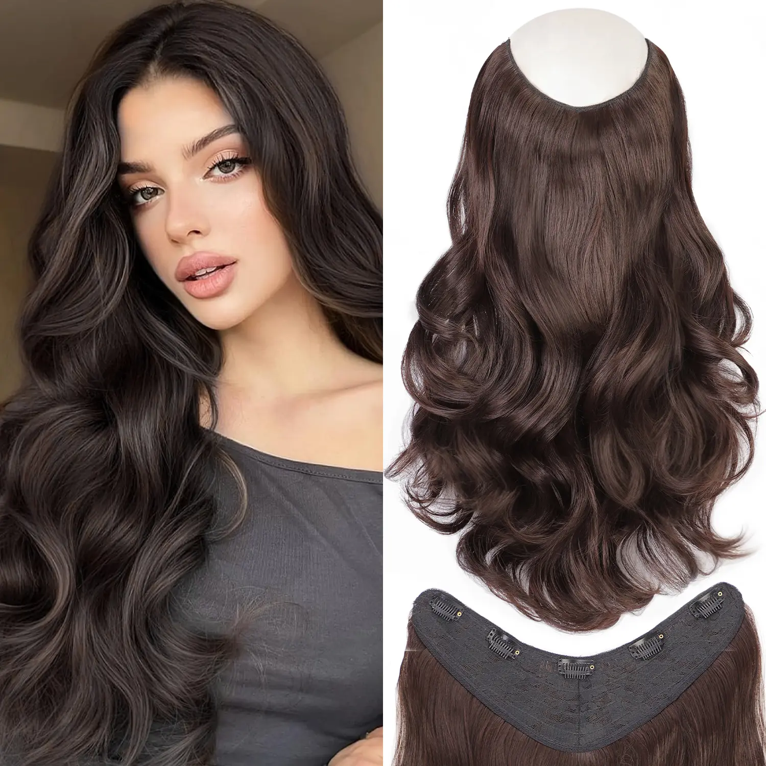 20 Inch Wavy Clip in Hair Extensions for Women, 1 Piece Long Black Synthetic Fiber Weft with 5 Clips for a Full Head Look, Synthetic Fiber Extensions, Extensions Hair