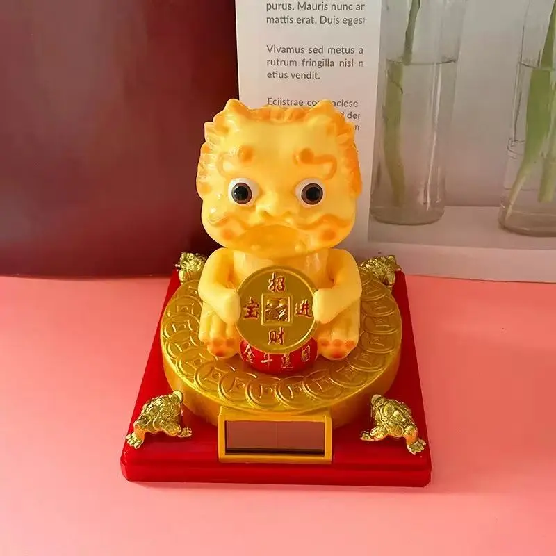 Solar Powered Lucky Fu Lion Pi Yao Statue, Chinese Wealth Attracting Lion Car Home Decor Ornament