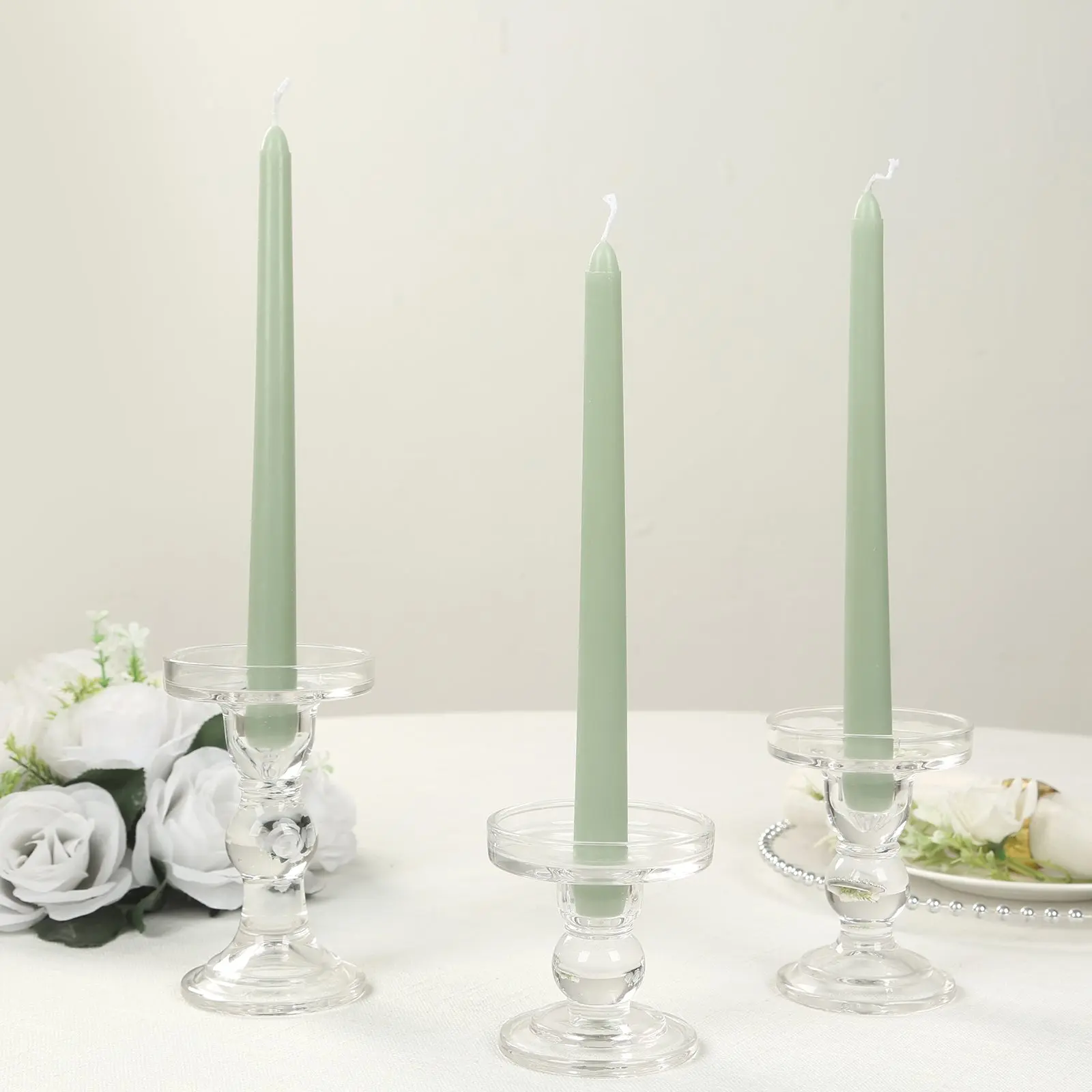10-Pack 10" Premium Wax Sage Green Unscented Taper Candles, Home Decoration Candles for Room Accent & Birthday Use, Birthday Candles