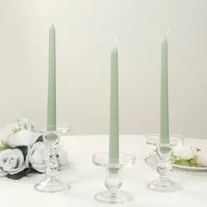 10-Pack Taper Candles 10" Premium Wax Design Sage Green - Unscented Candles