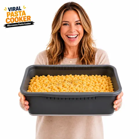 Reusable Plastic Microwave Pasta Cooker Bowl with Strainer Lid - Beginner-Friendly Cookware, Small-Kitchen Fit, Less Mess, Precision Measuring, 1-Bowl Cooking Cuts Prep Time Fast, Ideal for Busy Schedules, Home Tableware & Kitchen Accessories