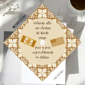 Hispanic Latino Mexico USA Dual Flag Talavera Barro Design Mexican American Graduation Grad Cap Topper