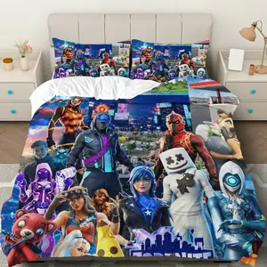 3PCS Duvet Cover Set, 1 Duvet+2 Pillowcases(Without filler), Gaming Character Battle Action Hero Futuristic theme, Christmas bedding set, Fortnite Fun Gamer Suitable for decoration bedroom living room game room lounge