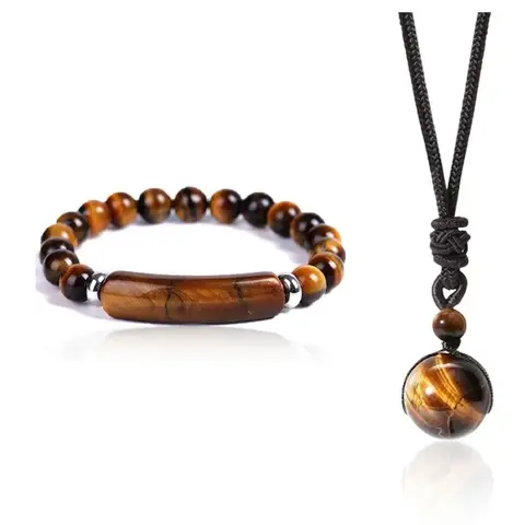 2pcs Tiger eye Obsidian Malachite Sodalite Pendant Necklace&bracelet Wealth Gemstone Healing Crystal Energy 8mm Beads Unisex Valentine’s gift