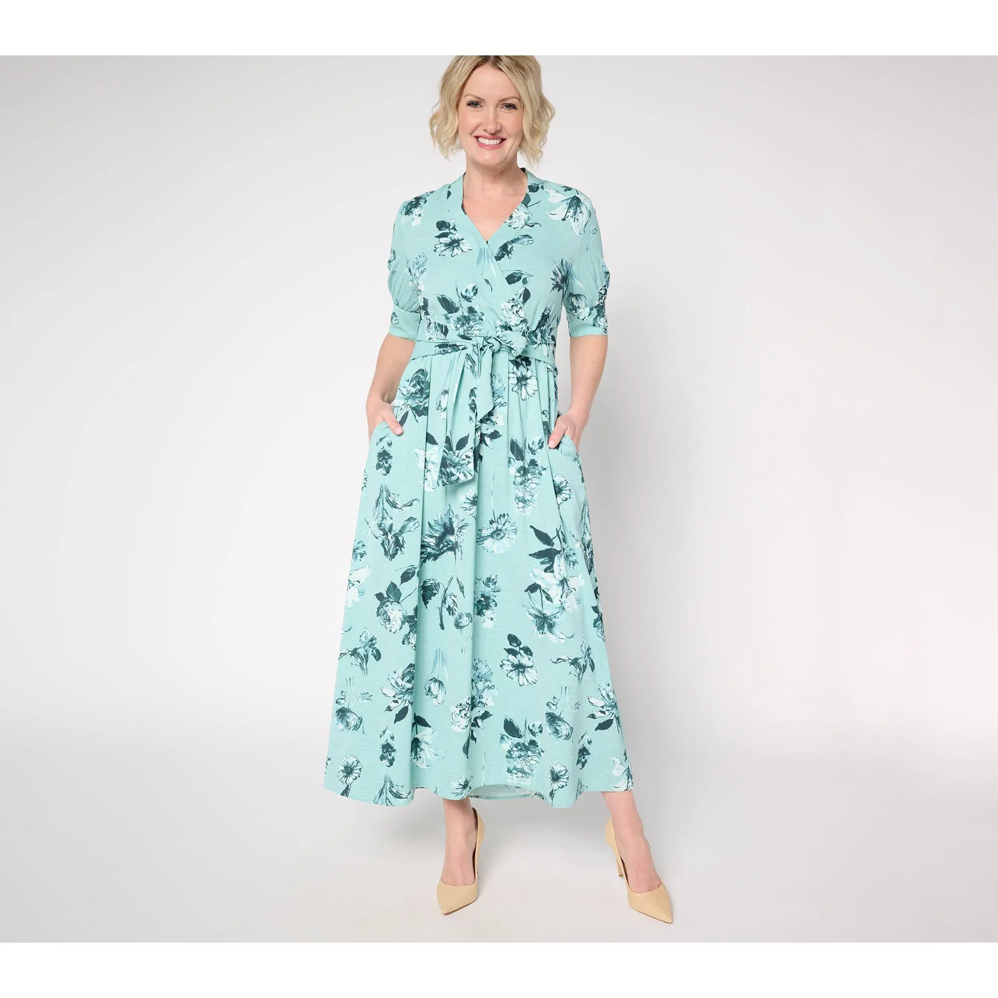 BEAUTIFUL by Lawrence Zarian Regular Printed Faux Wrap Midi Dress