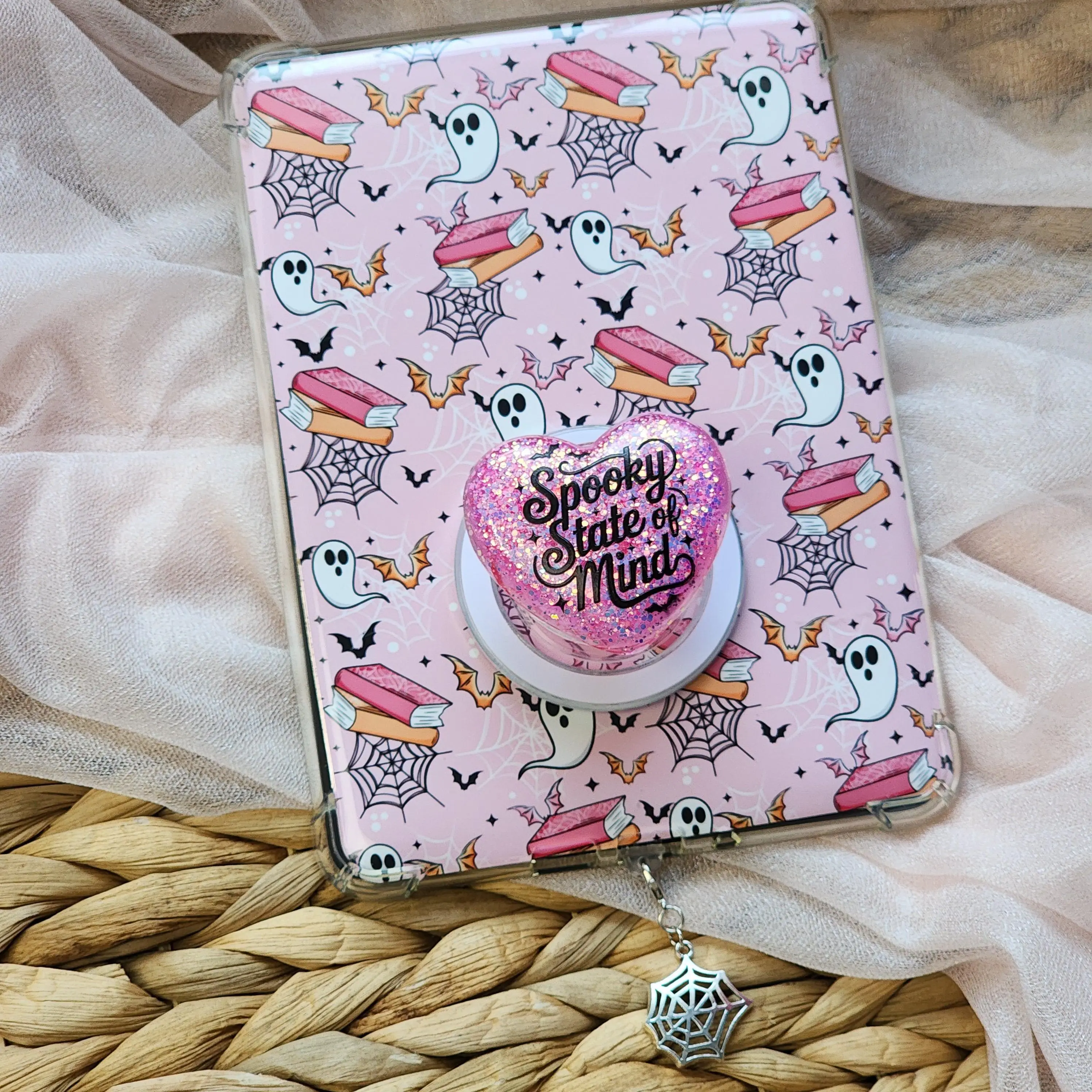 Kindle Accessories Set | Spooky SOM Ghosted Library | Insert, Grip & Charm