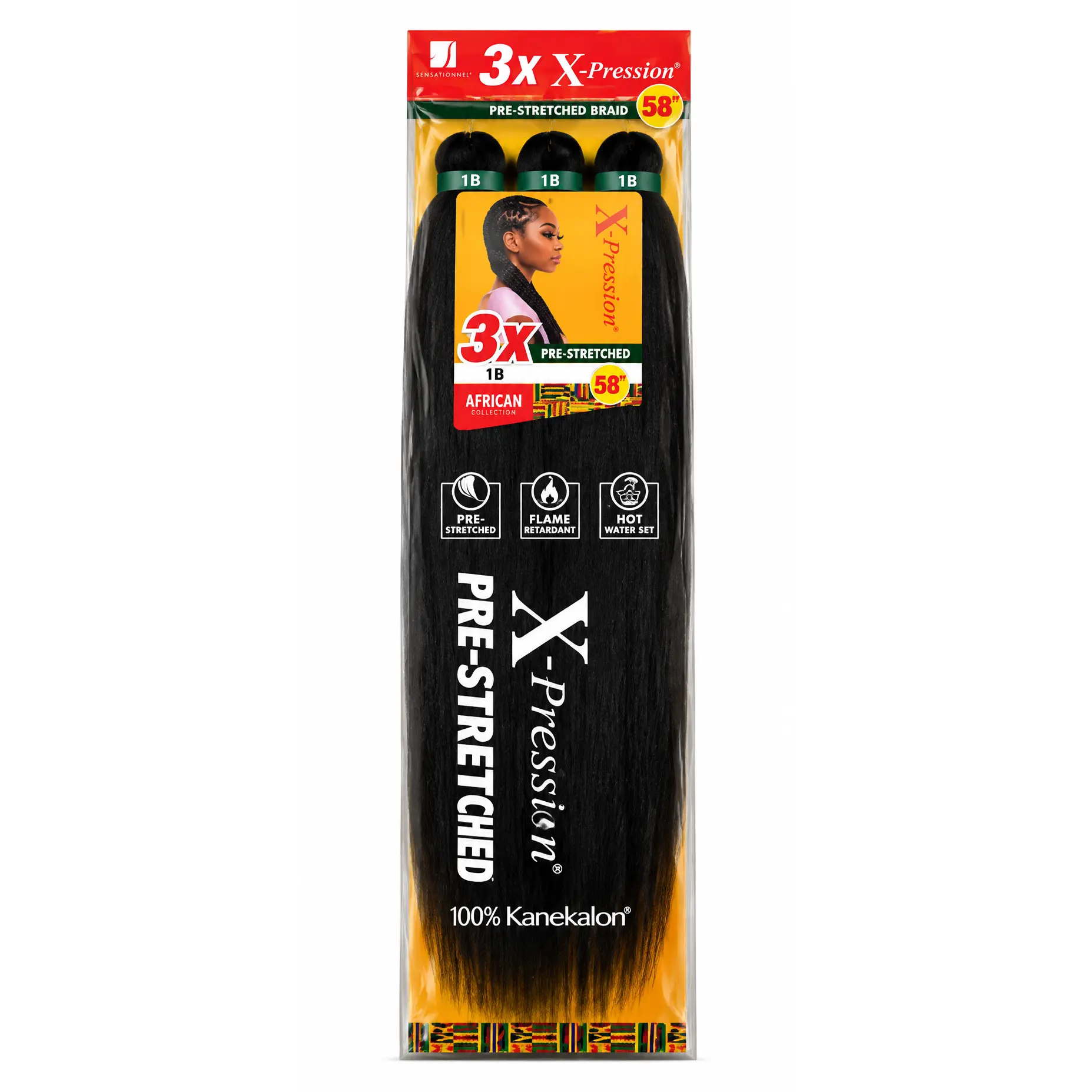 Sensationnel X-Pression 3X Pre-Stretched Braiding Hair 58" – Color 1B