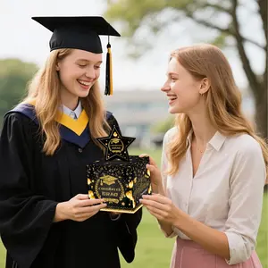 Gold Star Graduation Cash Gift Box with Surprises, 50 Transparent Bags for Fun Cash Gifts, Perfect for Kids and Adults