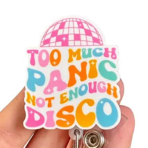 Glitter My Badge Too much panic not enough disco nurse badge reel for nurse and hospital workers. Badge clip Badge pull - Retractable swivel clip with a 360 rotation. Great gift for coworker.