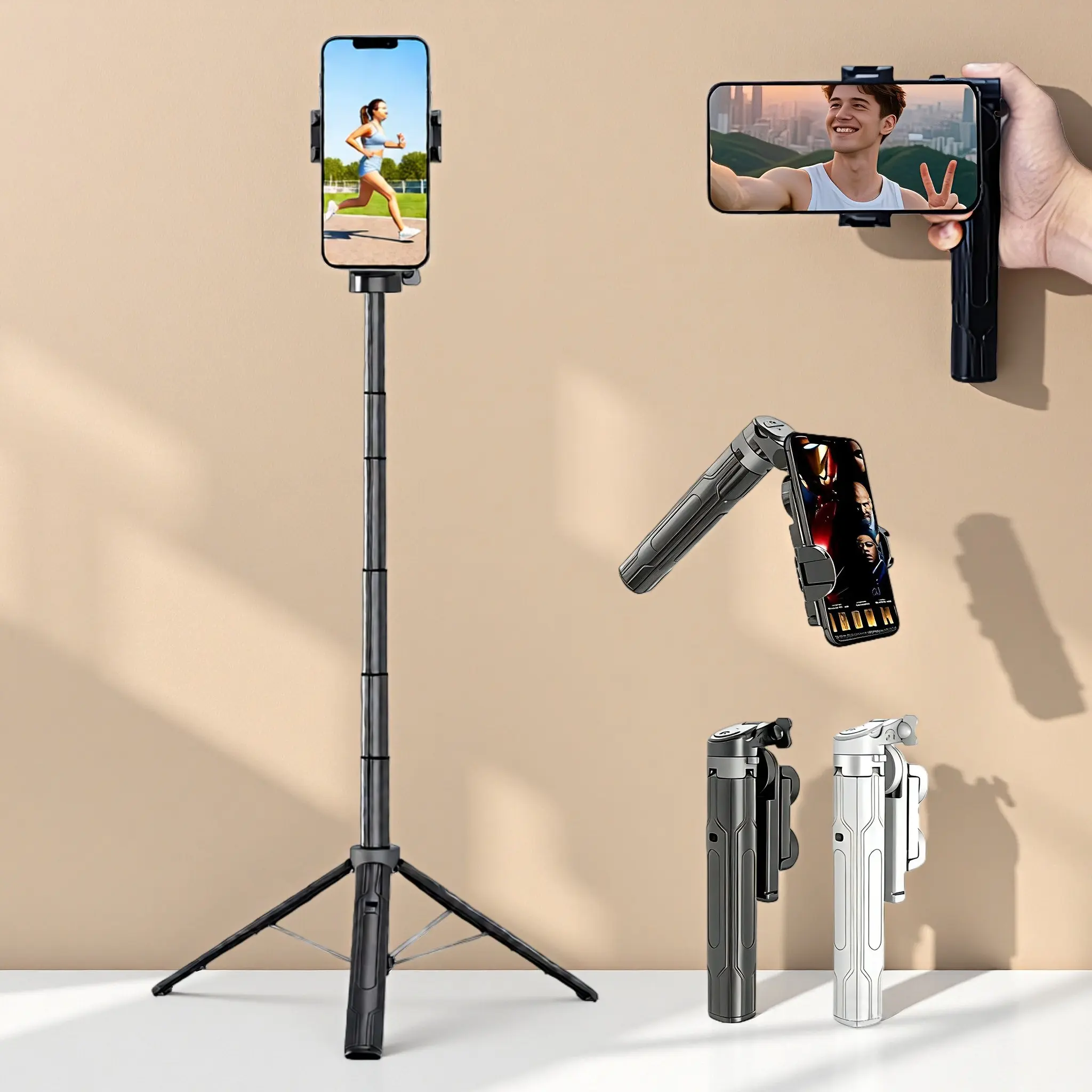 Wireless Mini Smartphone Selfie Stick, Wireless Shutter Remote Control, Desktop Stand Holder, Portable Self-Timer, Tripod Selfie, Lithium Metal Button Battery