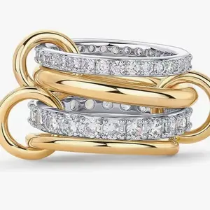 Mira Cottage Gold Interlocked Stackable Rings For Women,Suitable For Various Occasions,Everyday Wear,Statement Multi Ring Mixed Metals Stack